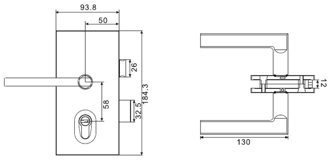 HD-60203玻璃门锁扣/HD-60201玻璃门锁 光铬 尺寸图